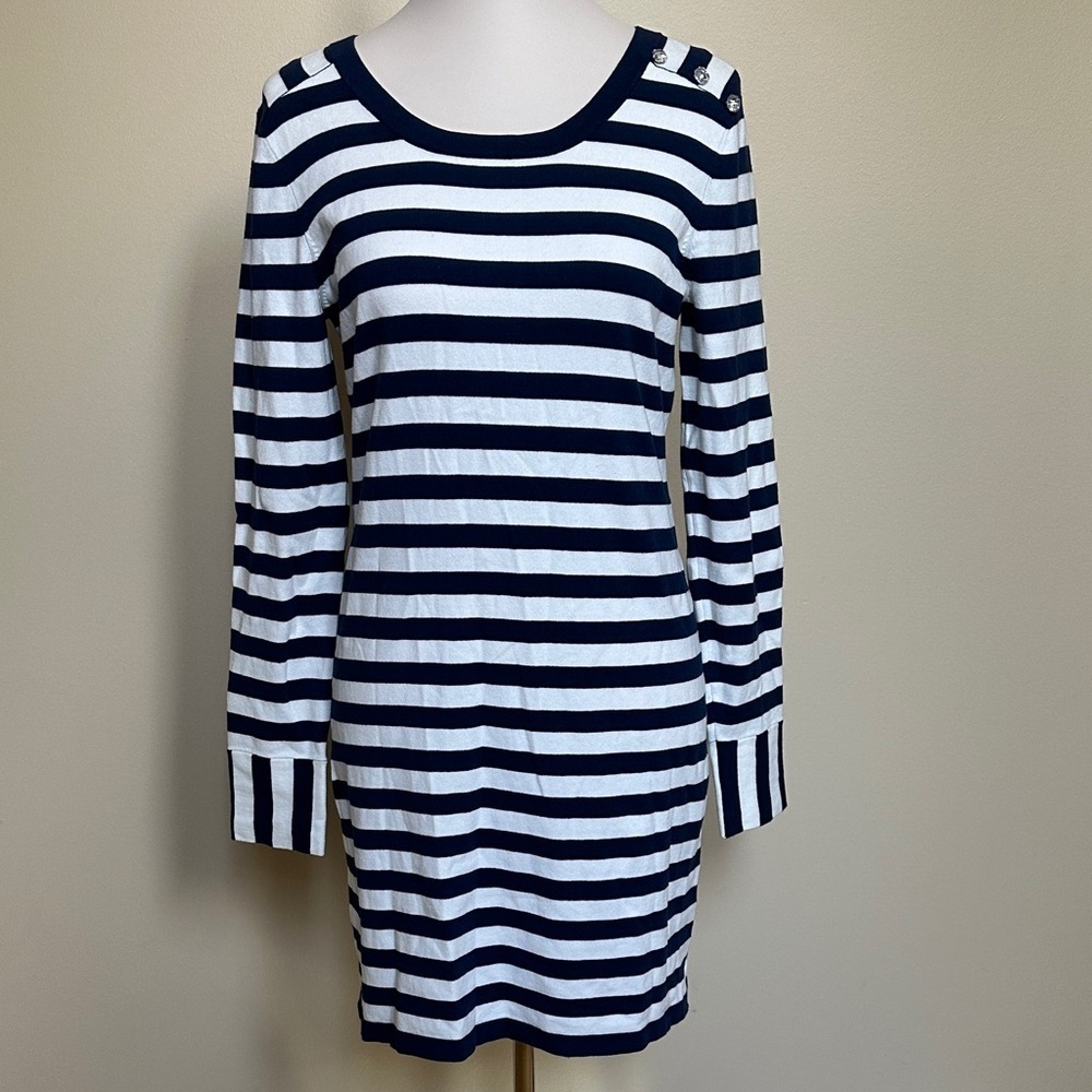 Minnie Rose Preppy Navy and White Striped Long Sleeve Dress